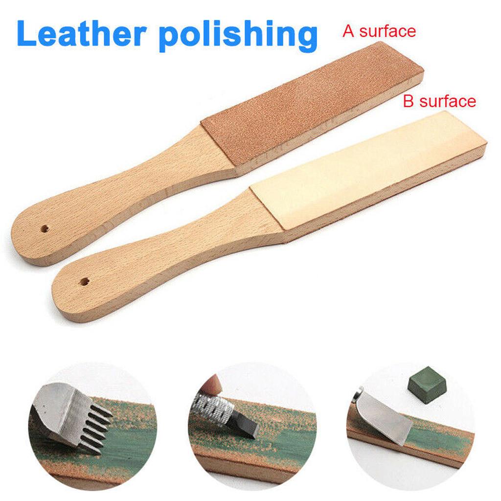  Sided Leather  Strop Cutter  Sharpener Polishing Wooden Handle