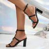 Gemstone Decor High Heel Sandals Women 2025 Summer Square Toe Ankle Strap Gladiator Sandals Woman Thick Heel Party Shoes