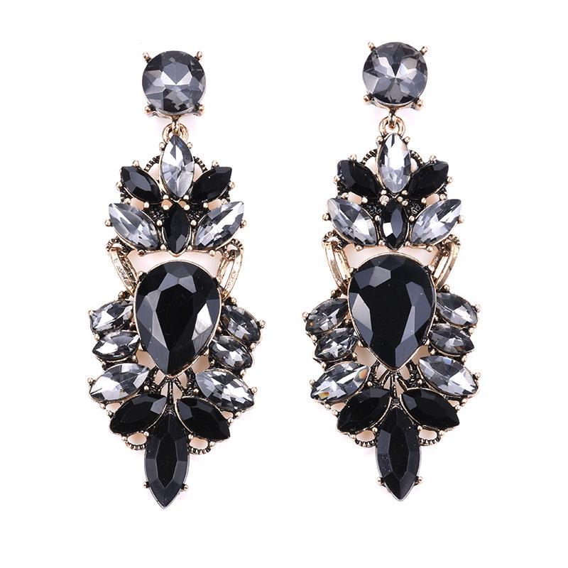 Accessories: European and American Fashion Exaggerated Earrings, Vintage Alloy Trendy Geometric Diamond Setting Long Studs
