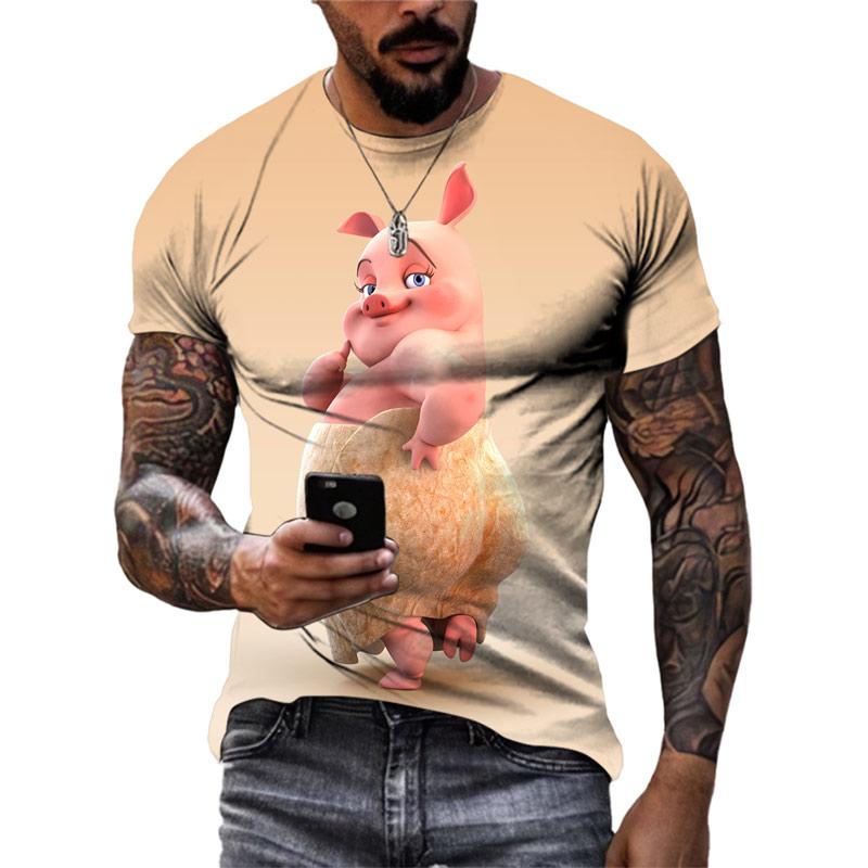 Летние футболки с забавным 3D рисунком свиньи, модные мужские уличные футболки в стиле хип-хоп с индивидуальным принтом, повседневные футболки с круглым вырезом и коротким рукавом