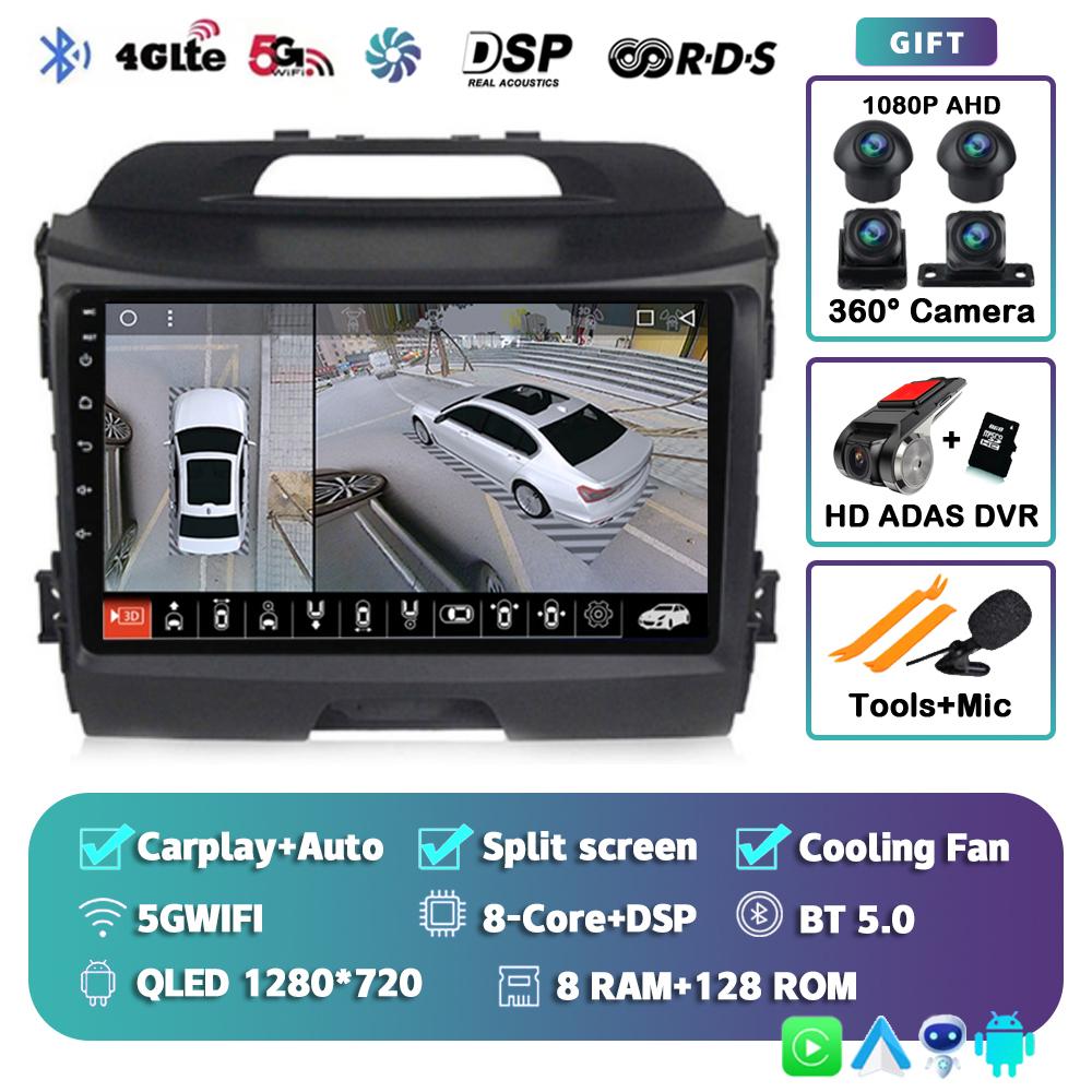 Беспроводной CarPlay Автомагнитола Android 14 Для KIA Sportage 3 2010-2015 2016 4G+WIFI Мультимедийный Видеоплеер GPS 2din Автомагнитола