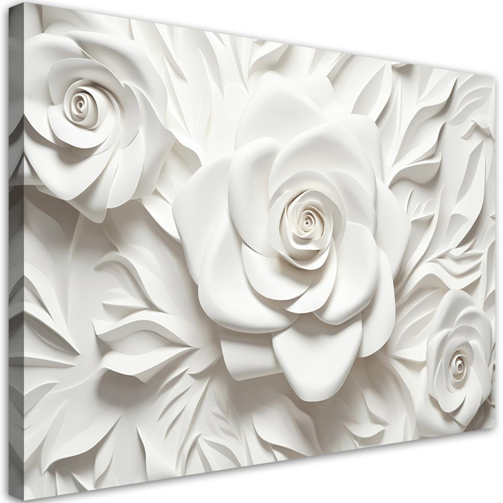 Canvas Print, White Rose Flower 3D