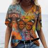 Summer Vintage Casual Fashion V Neck Pullover Short Sleeve Butterfly Print Loose Daily Tops Design Clothing Women's T-shirts