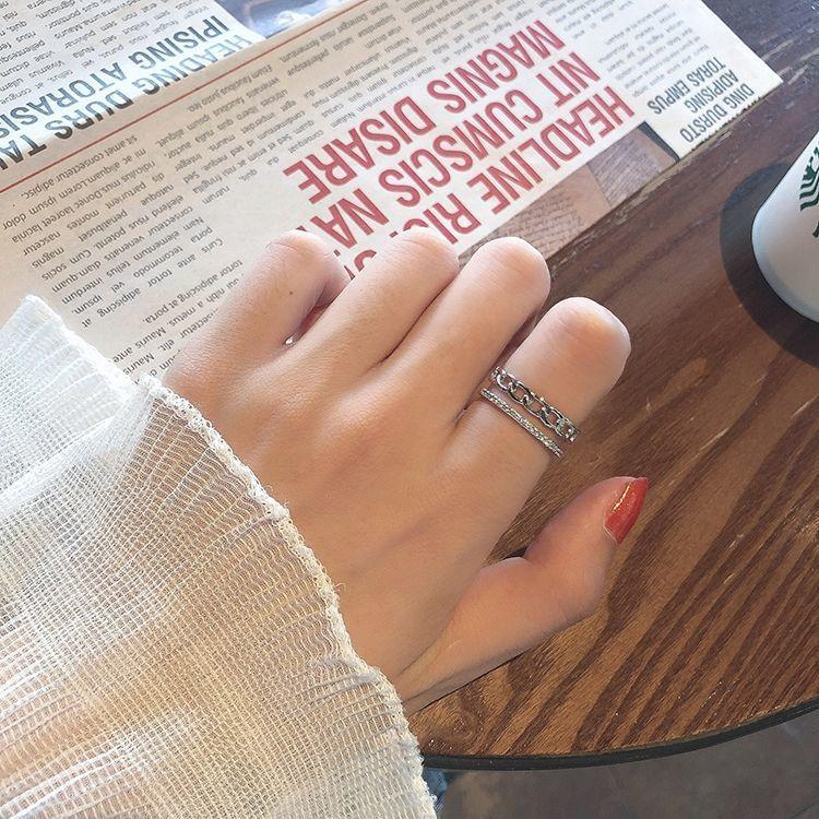 Открытые кольца из стерлингового серебра 925 пробы для женщин с двойной цепочкой и цирконием, элегантный креативный дизайн, нестандартные регулируемые украшения для вечеринок