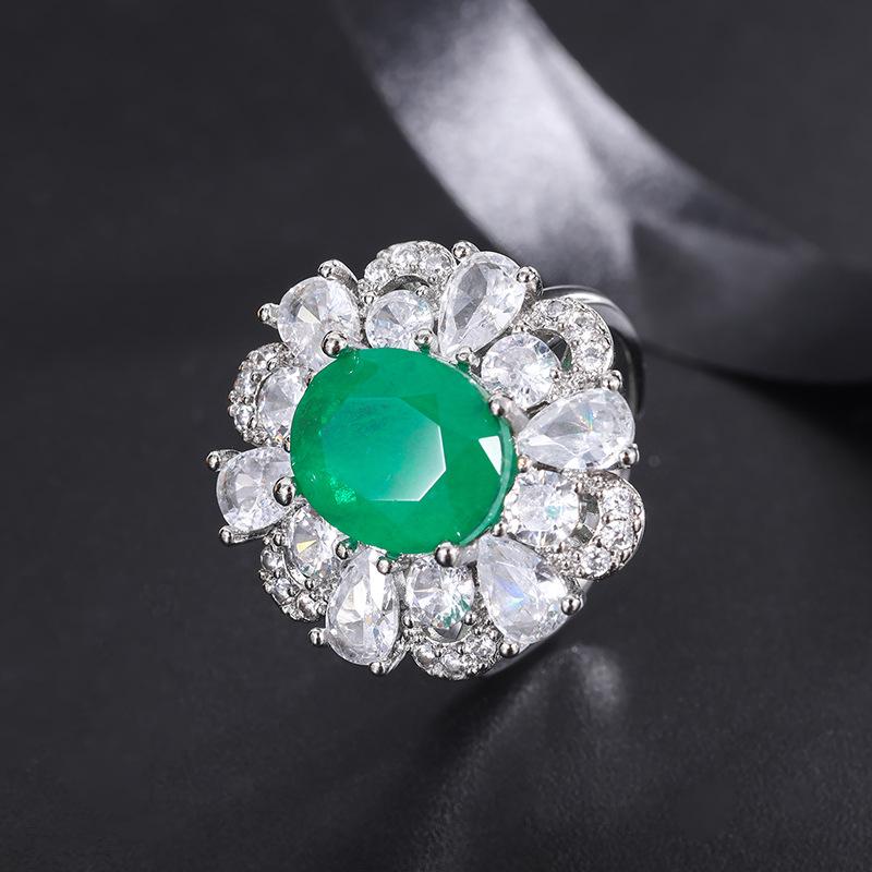 Emerald Banquet Pendant Simulation Paraiba Ring Ladies' Jewelry Set