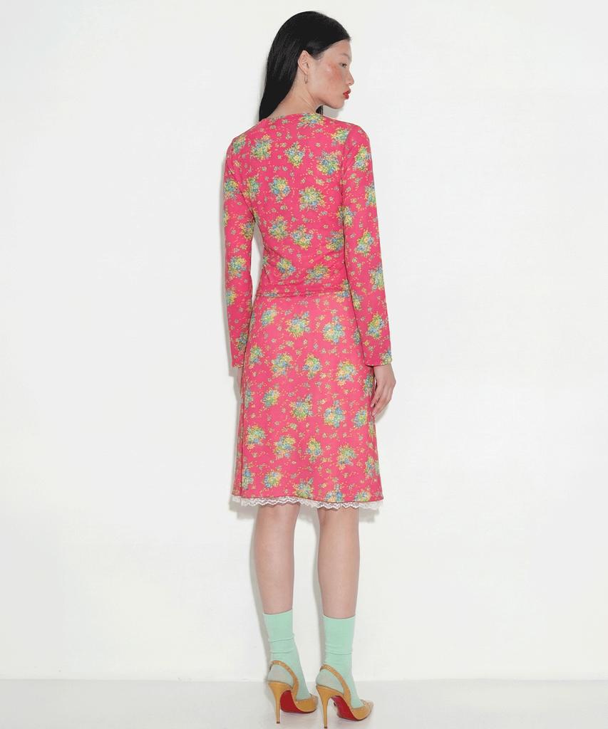 Cecese Rose Pointed Lace Hem Skirt Pink
