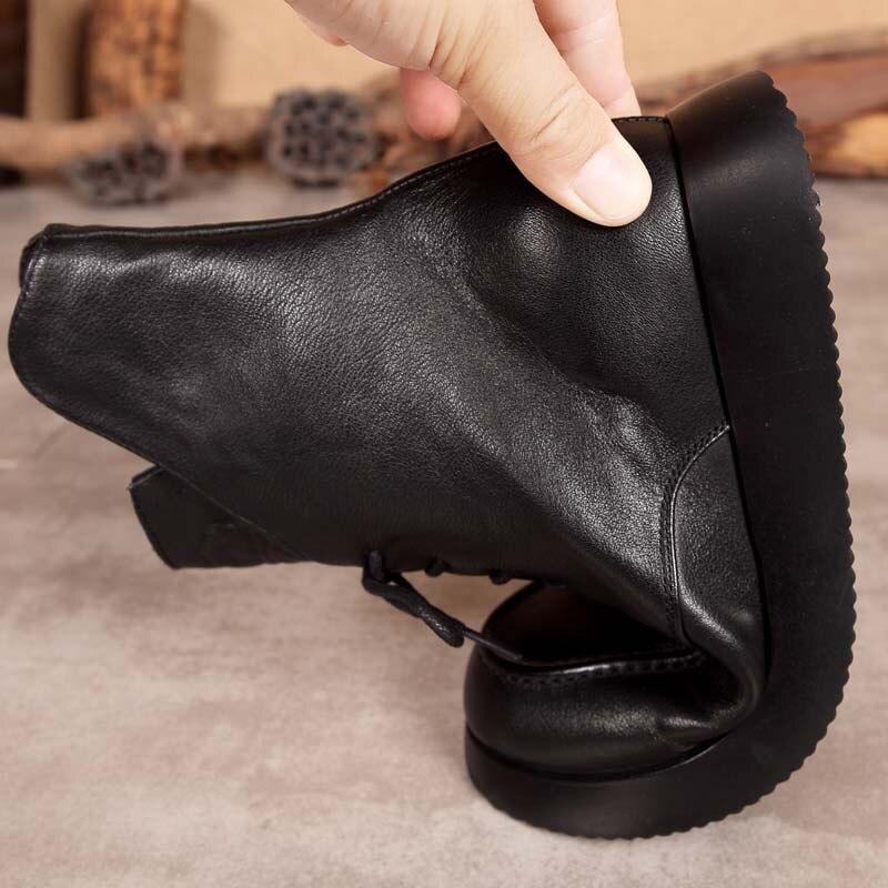 Зимние ботинки из натуральной кожи, женская обувь, ботинки на платформе с круглым носком, увеличивающие рост, для отдыха, швейные ботинки на платформе