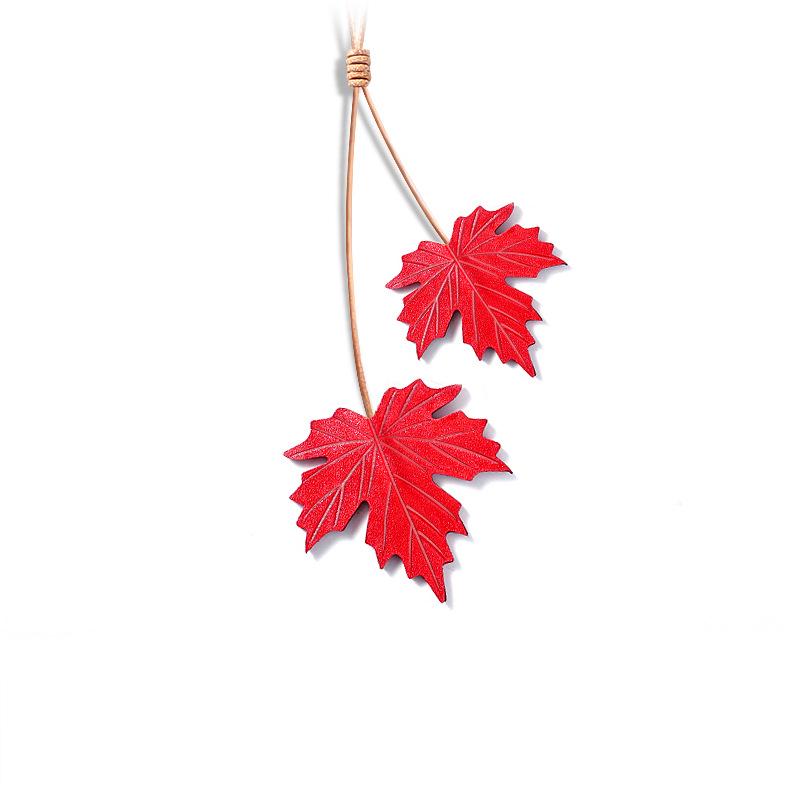 Handmade Genuine Leather Maple Leaf Pendant: Cowhide Car Key, Mirror Ornament, Bag Charm