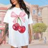 Fashion Women Creative Cherry Bow Print T Shirt Funny Casual O-neck Short Sleeves T-shirt Summer Female Tee Shirt