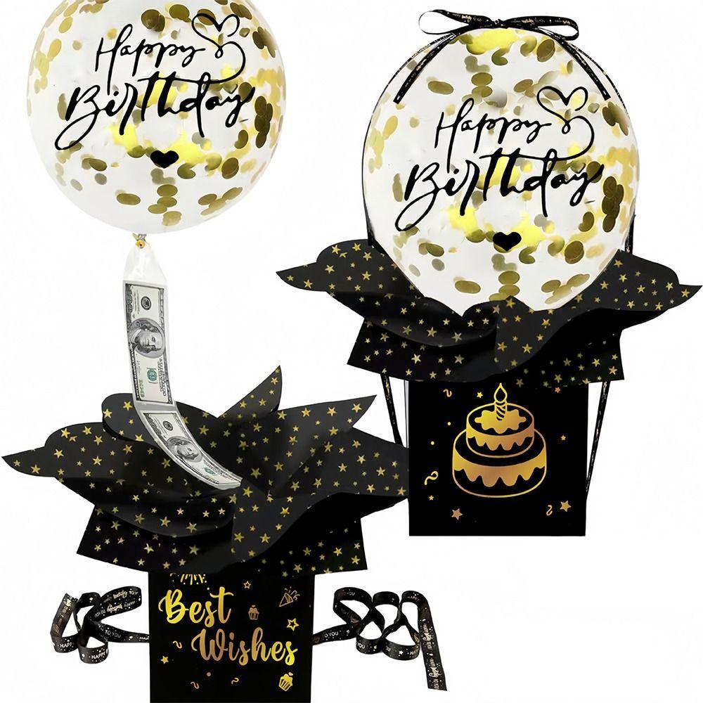 Black Gold Cash Pull Gift Boxes Funny Balloon Money Pull Box Money Holder for High School College