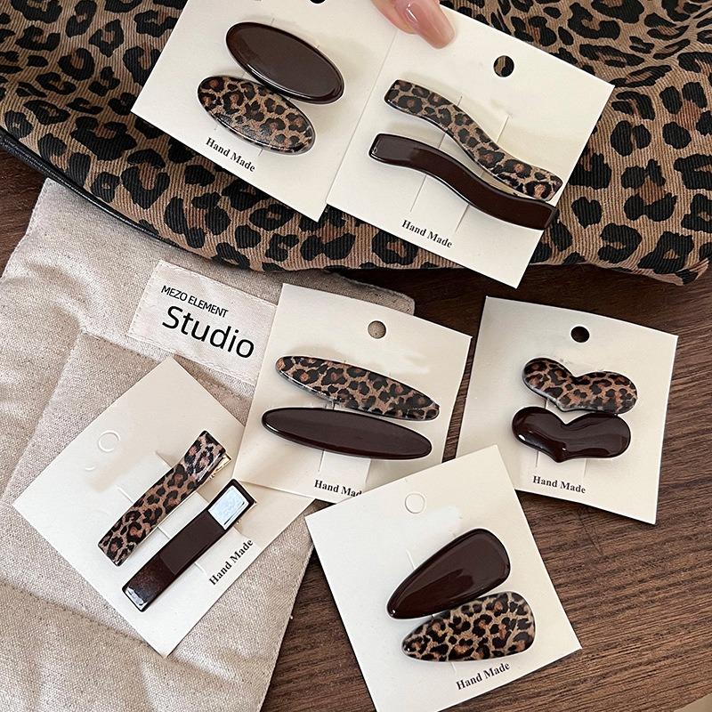 Coffee leopard print hairpin side clip side bangs clip temperament love duck bill clip female word hairpin hair accessories