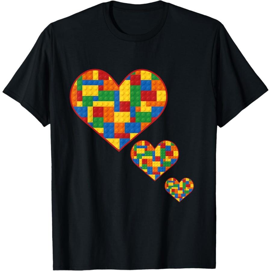 Мастер-строитель Блочный Кирпичный Конструктор Сердце День Святого Валентина Футболка