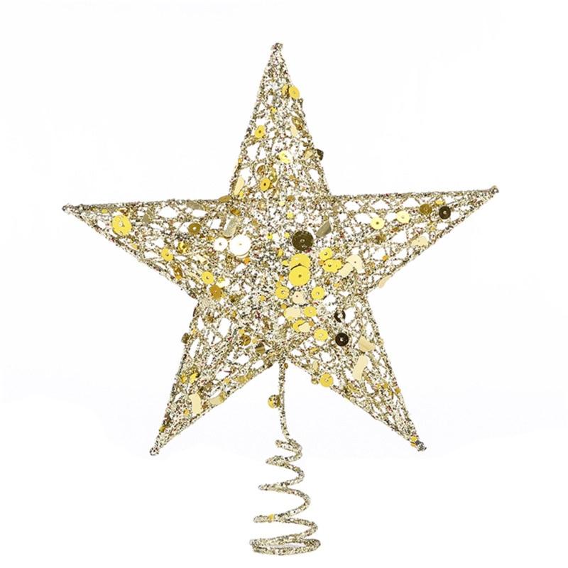 Gold Shimmering Christmas Tree Star Top Decoration Hollowed Metal Star Tree Top Ornament for Holiday Party Decoration