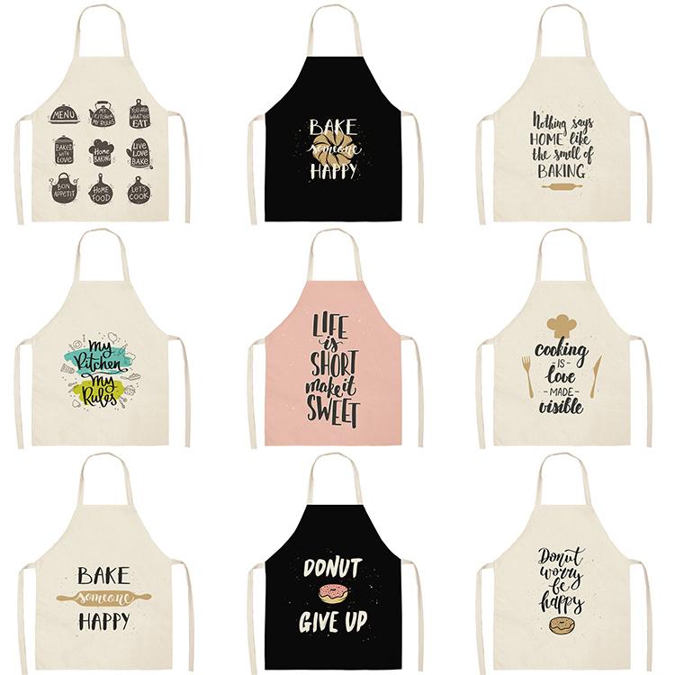 Letter Alphabet Kitchen Apron For Women Linen Bibs Household Cleaning Pinafore Cooking Apron 68*55cm Waist Baking Barista Aprons