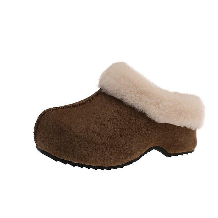 Frosted Skin with Thick Bottom and Increased Height by 7cm, Mango Head, Baotou, Half Drag, Female Winter Plush, Burken, Lazy, Fluffy Retro