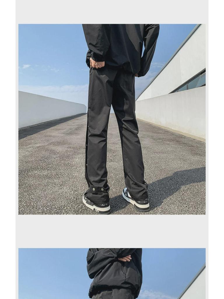 Мужские черные брюки Combat на пуговицах — американский уличный стиль, модная рабочая одежда для весны и осени, красивый расклешенный дизайн