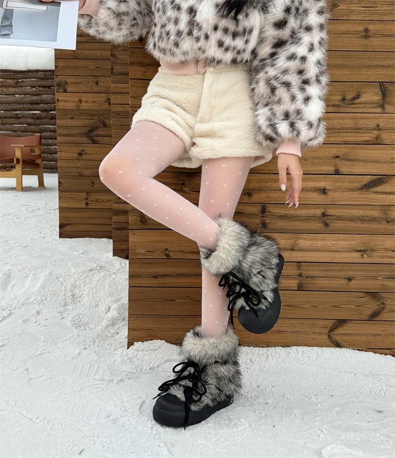 Женские зимние ботинки 2025 новая зима большая голова толстая подошва набивной и толстый пух верхняя одежда теплые хлопковые туфли