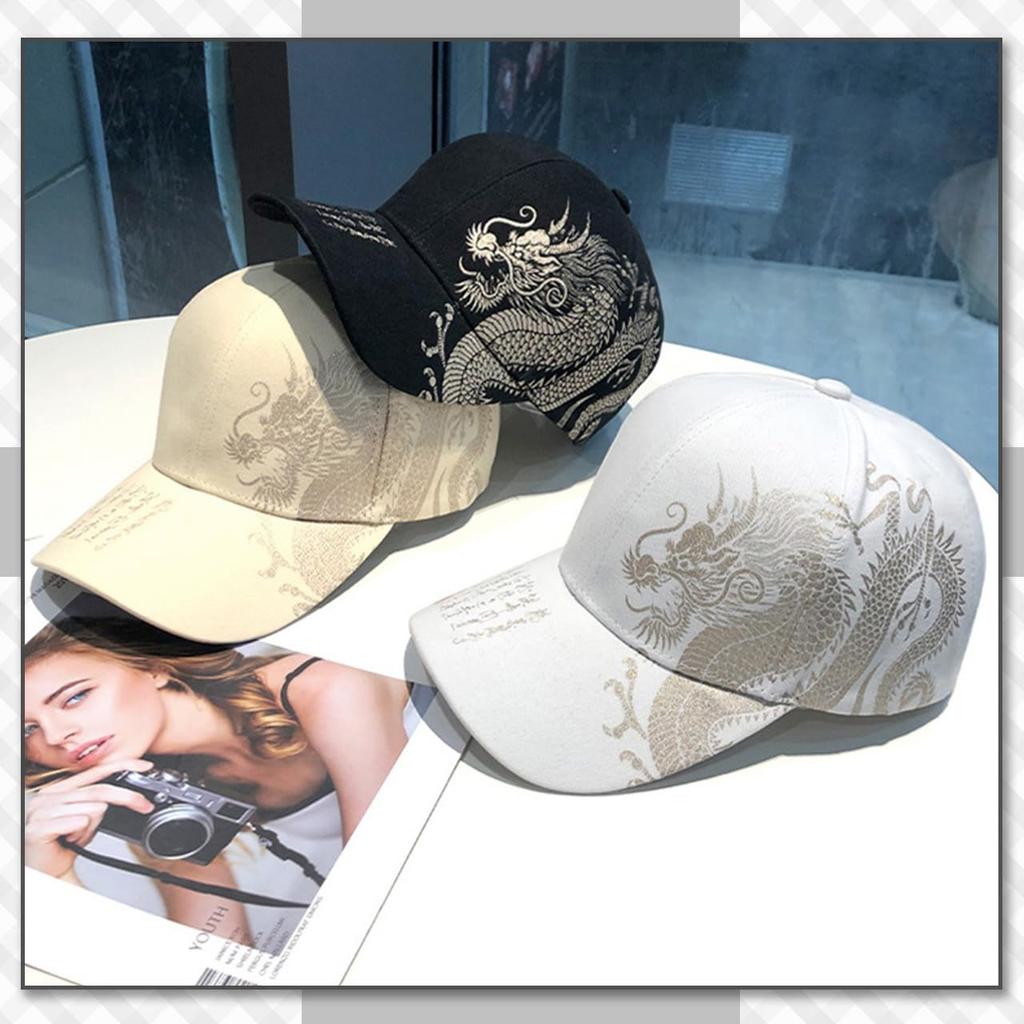 Chrome Crane Men's Black Dragon Cap with Kanji Print, Embroidered Design, and Brim, Street Style, CB344