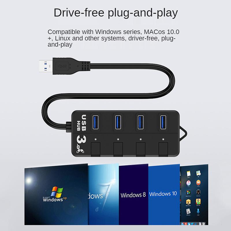 Новый USB 3.0 Хаб Сплиттер 4 Порта Переключатель Вкл/Выкл С Адаптером Питания USB Хаб Для ПК ноутбука