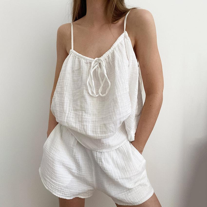 Autumn and winter new fashion pure cotton comfortable soft suspender shorts pajamas two-piece loungewear