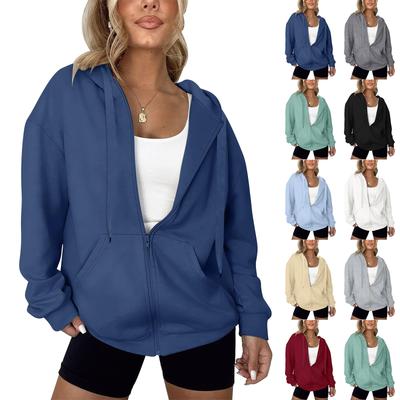 Женская модная повседневная куртка на молнии однотонного цвета, толстовка с длинным рукавом