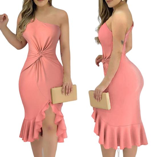 Облегающее платье с разрезом, неровный подол, с рюшами на талии, на одно плечо, без рукавов, женское платье с дырявой спиной, платье средней длины с запахом на бедрах, праздничные атрибуты