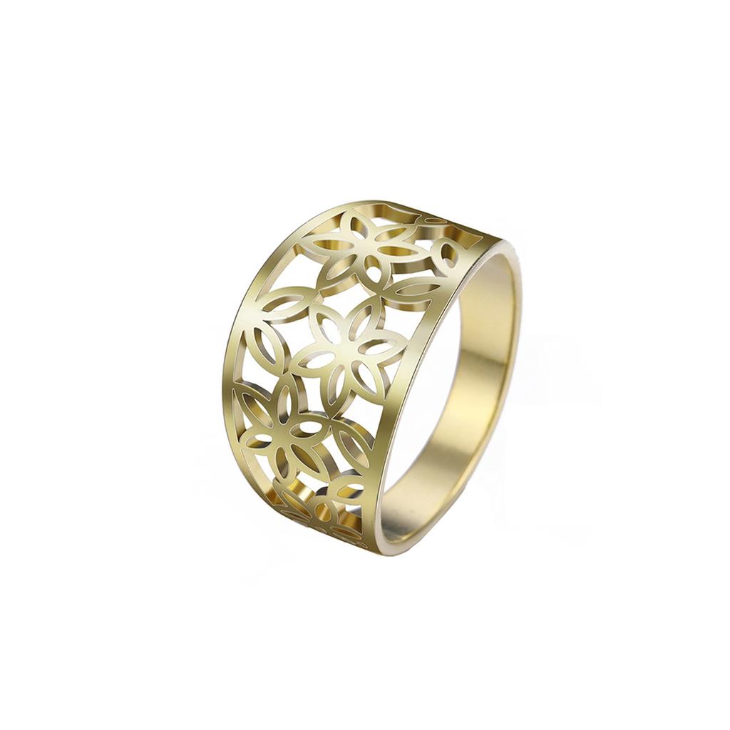 Кольцо из титановой стали Sweet Hollow с шестью лепестками из нержавеющей стали