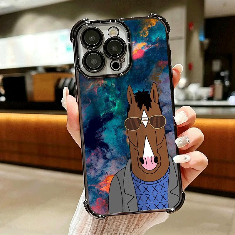 B-BoJack H-Horseman Смешной Позолоченный Чехол для Телефона Для Iphone 16 17 Pro Max Air 16E 14 15 Plus 12 13 Mini Защита от Падения Подушка Безопасности Чехол