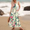 Женское летнее платье макси 2024, повседневное платье без рукавов с цветочным принтом и квадратным вырезом, струящиеся длинные пляжные элегантные сарафаны на бретелях с карманами