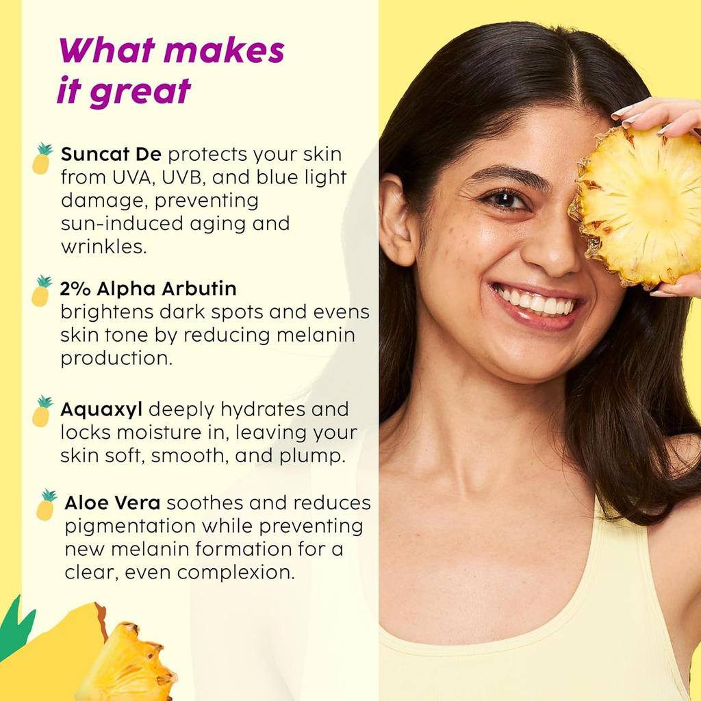 PLIX The Plant Fix Pineapple Dewy Sunscreen SPF 50 PA++++ For Dark Spots UV Blue Light Defense Hydrating Daily Wear 50 g