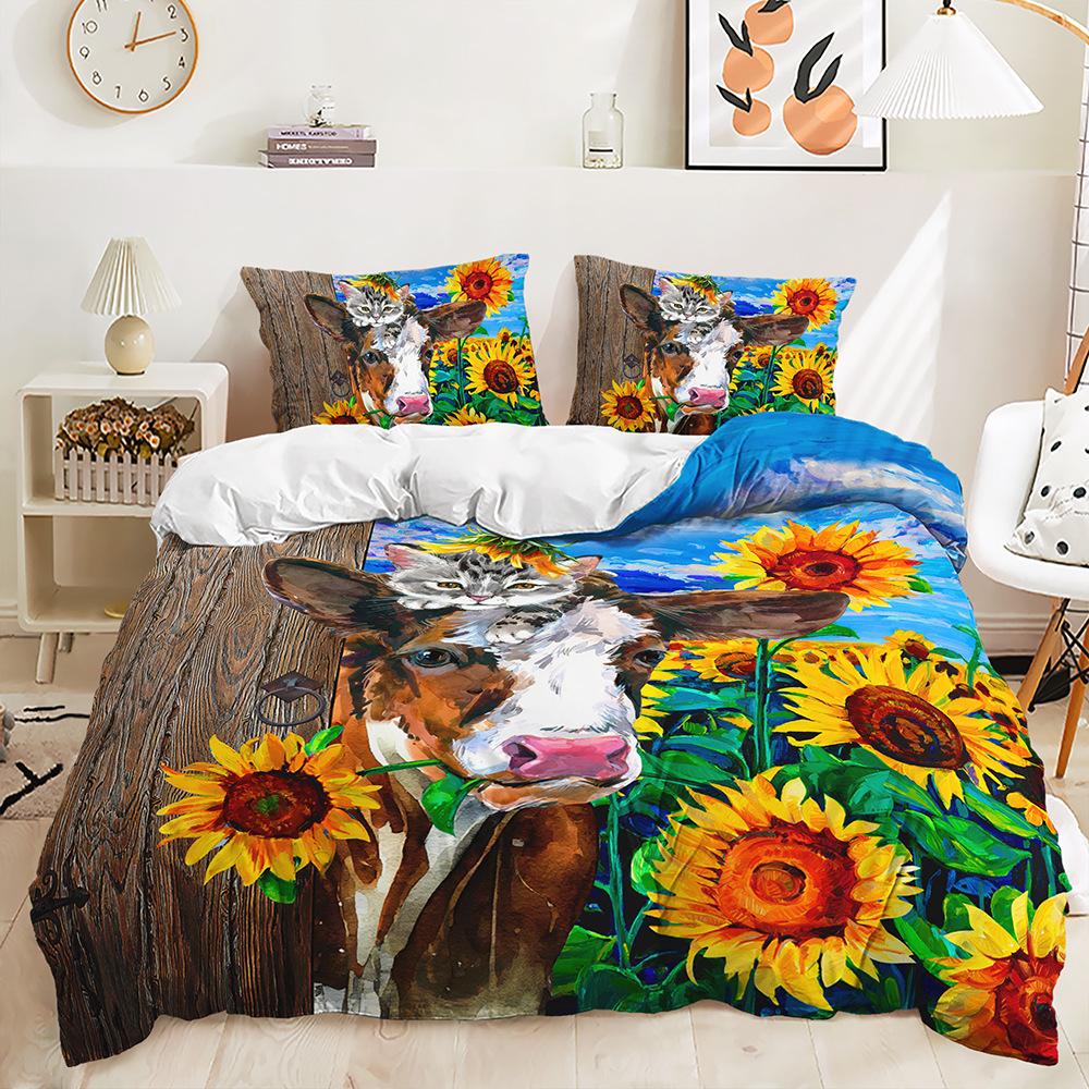 Cute Animal Bedding Kid Girl Single Double Bed Down Duvet Cover Pillowcase 2/3pc 3D Printed Soft Cover Home Textile Gift