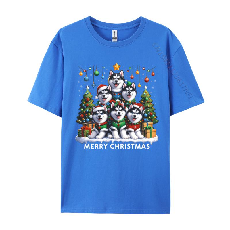 Husky Dog Christmas Tree Merry Christmas Matching Xmas Tshirts Print Tshirt Unisex T Shirt Hot Sale Short Sleeve Oneck