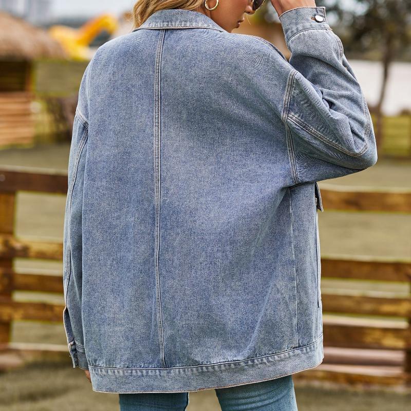 IHUASU Женская универсальная облегающая классическая джинсовая куртка свободного покроя в стиле ретро