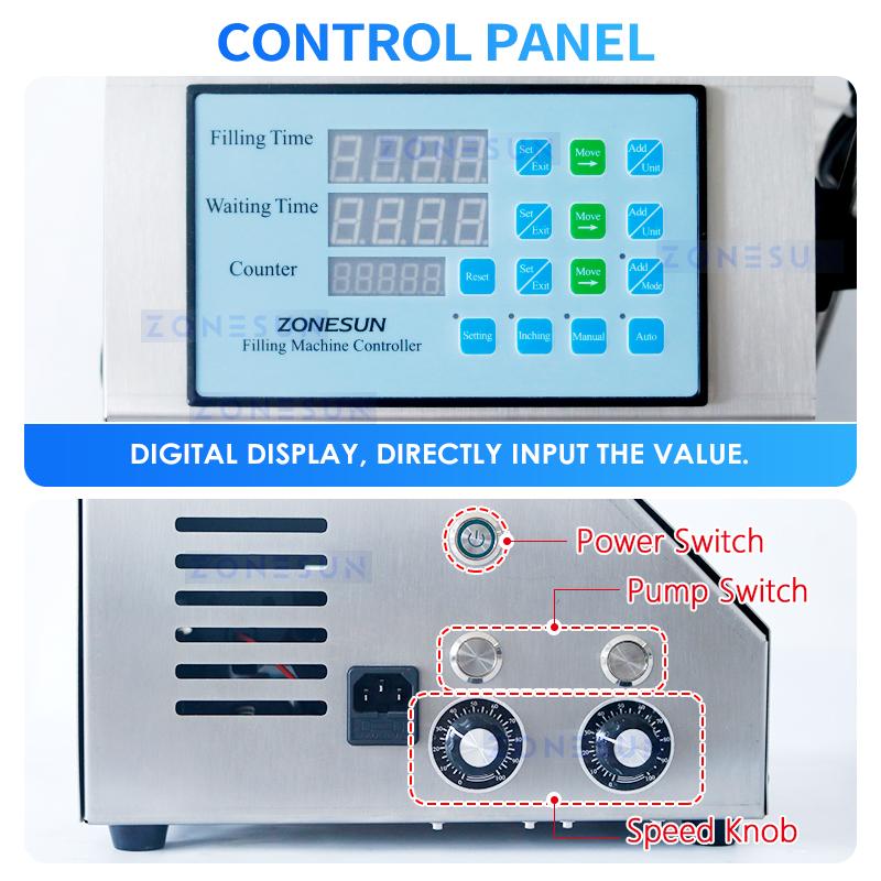 ZONESUN ZS-DPYT2P Полуавтоматическая разливочная машина для жидкостей, двойные сопла, для напитков, соков, флаконов духов, воды, 50-4000 мл, разливщик в бутылки