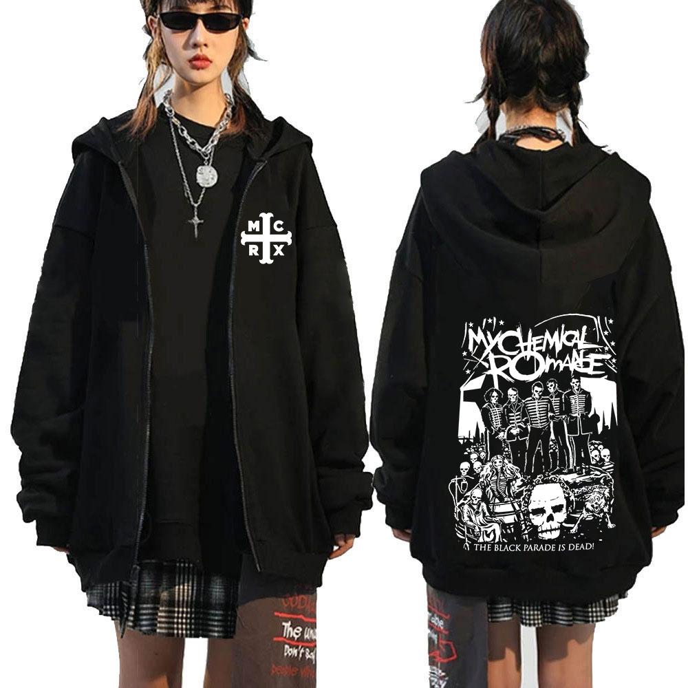 Rock Band My Chemical Romance Mcr Dead Zipper Hoodie Black Parade Punk Emo Zip Up Hoodies Men Fashion Vintage Oversized Pullover
