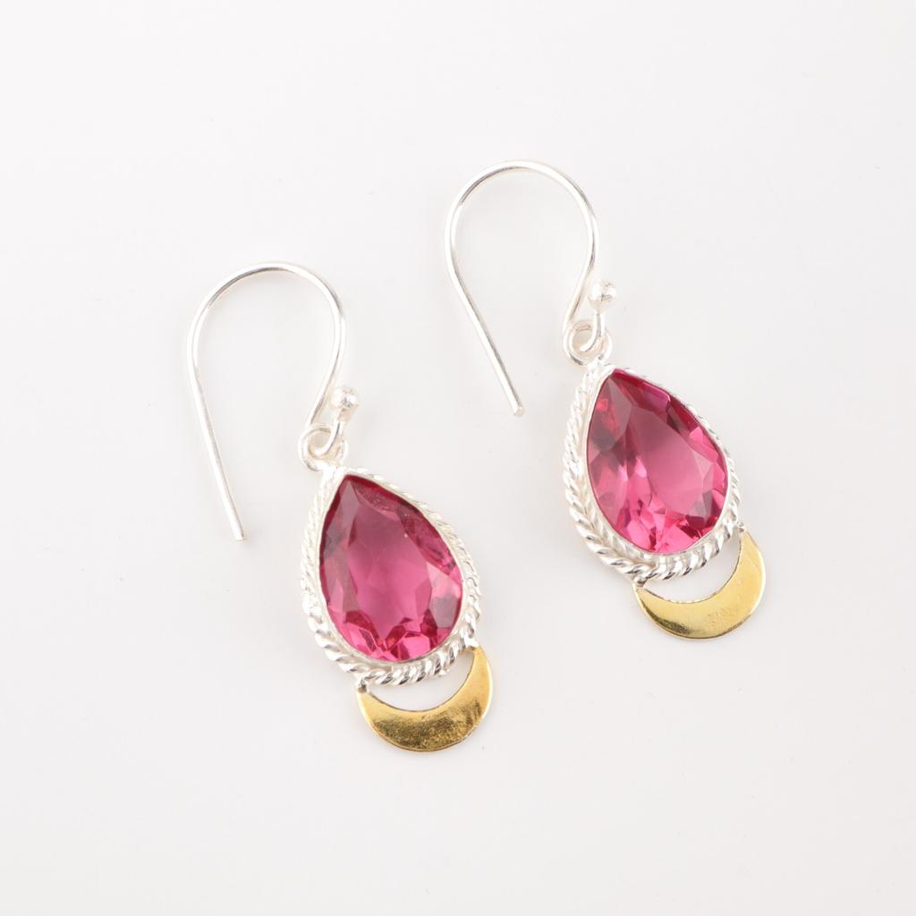 Pink Tourmaline Gemstone 925 Solid Silver Handmade Jewelry Dangle Earrings 1.5" EE-162-5