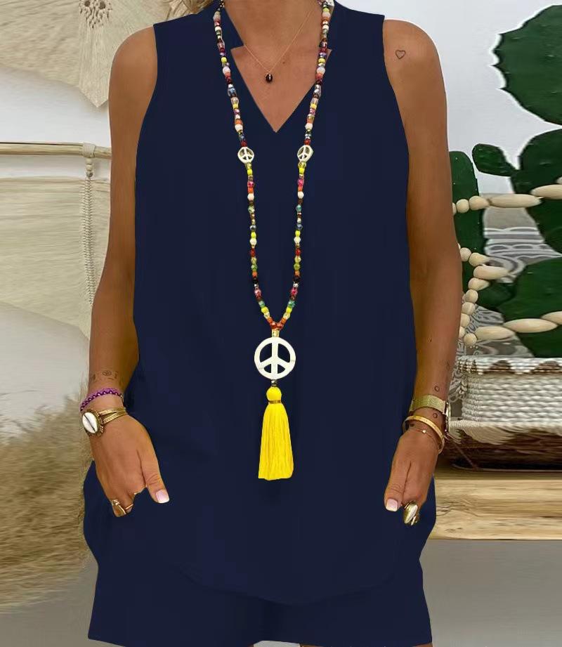 Женский повседневный комплект без рукавов со стойкой