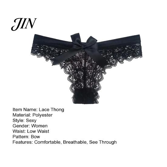 Breathable Lace Panties Women's Sexy Sheer Thong, Cheeky See Through Underwear, See-through High Waist T Back Stretch with Bow Women Underwear