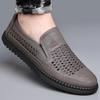 2024 Summer Shoes for Men Leather Sandals Breathable Hollow Out Slip-on Loafers Leather Casual Shoes