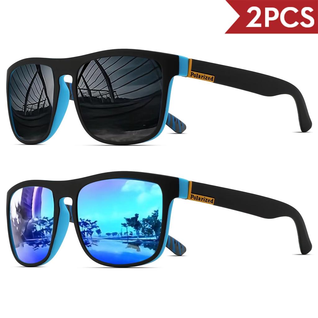 2Pack Fashion Sports Polarized Sunglasses UV Protection Personalized Glasses Square Frame Metal Men's And Women's UV400 Eyewear