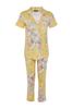Women's Fashion Yellow 100% Cotton Floral Patterned Shirt-Pants Knitted Pajama Set