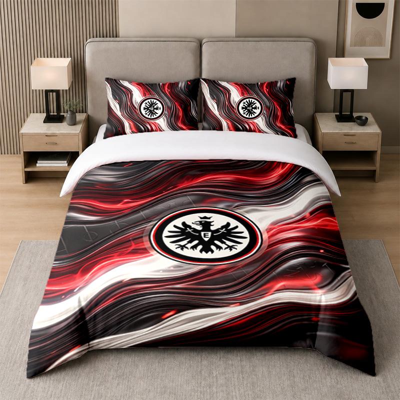 3Pcs Bedding SetEintracht Frankfurt Football Soft Bed Sheet and Two Pillowcases Home Bedroom Decor