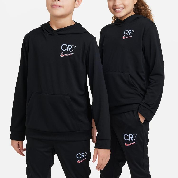 Nike CR7 Solid Logo Print Loose Hoodie Детские толстовки с капюшоном черного цвета DX5460-010