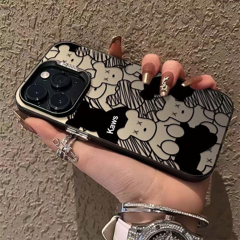 Line art bear case for Apple iPhone 15, 17, Pro, 16, 14, Pro, cute, 13 trendy