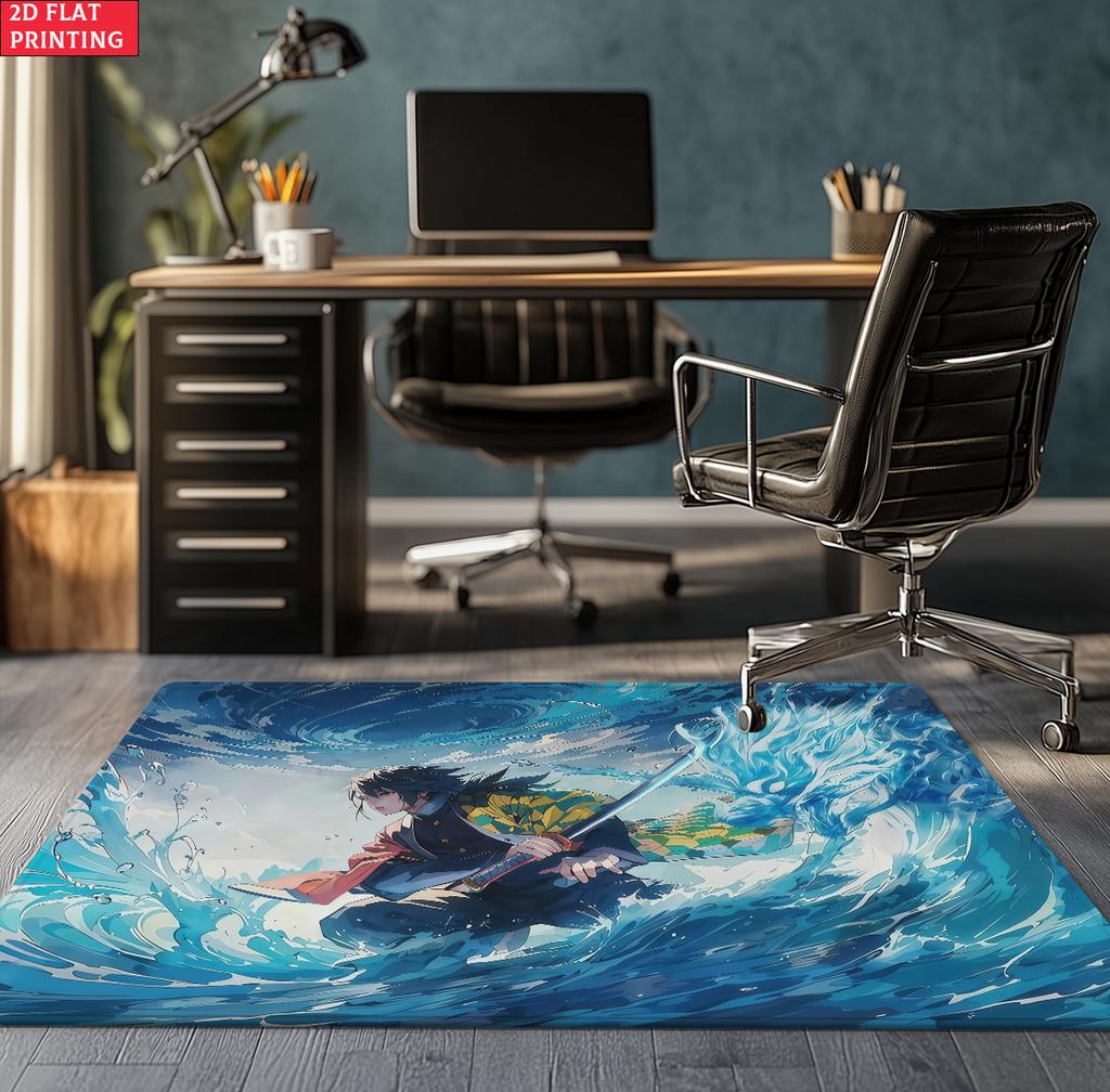 Anime Demon Area Rug, Dark Fire Water Theme Non-slip Floor Mat, Gamer Room Bedroom Decor Carpet, Washable Home Gift