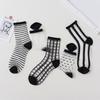 1 Pair Women Socks  Summer 15 Styles Harajuku Thin Transparent Sock Striped Plaid Dots Breathable Funny Socks Casual Ankle Socks