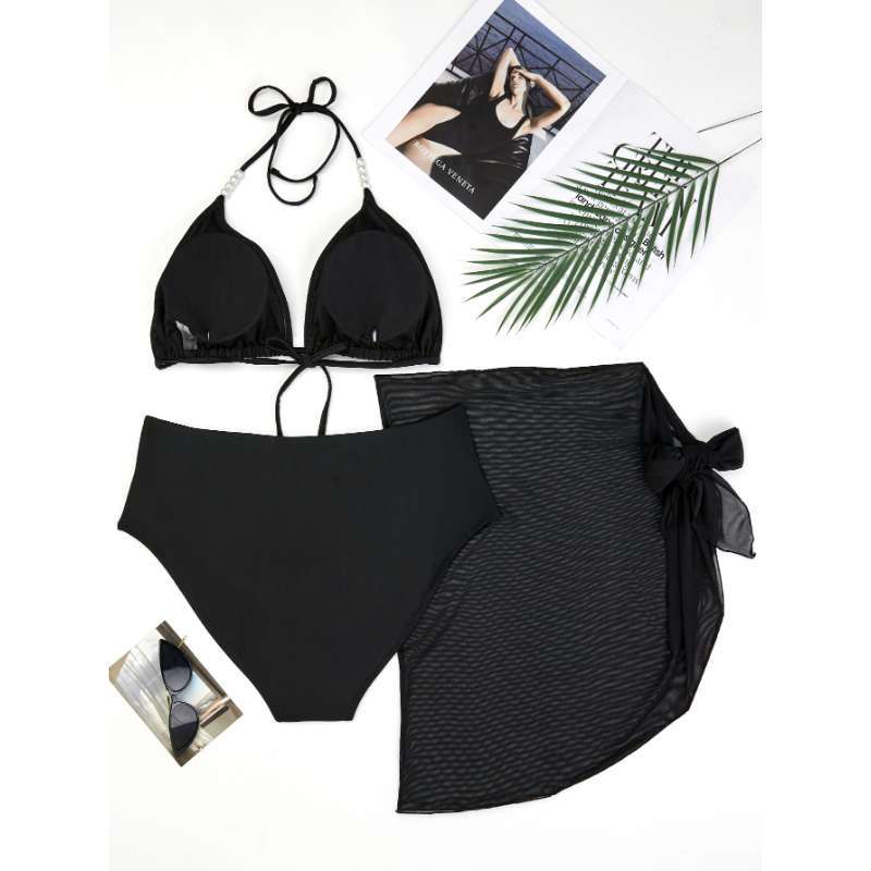 European and American new split swimsuit women's sexy solid color three-piece bikini 1011 swimsuit women
