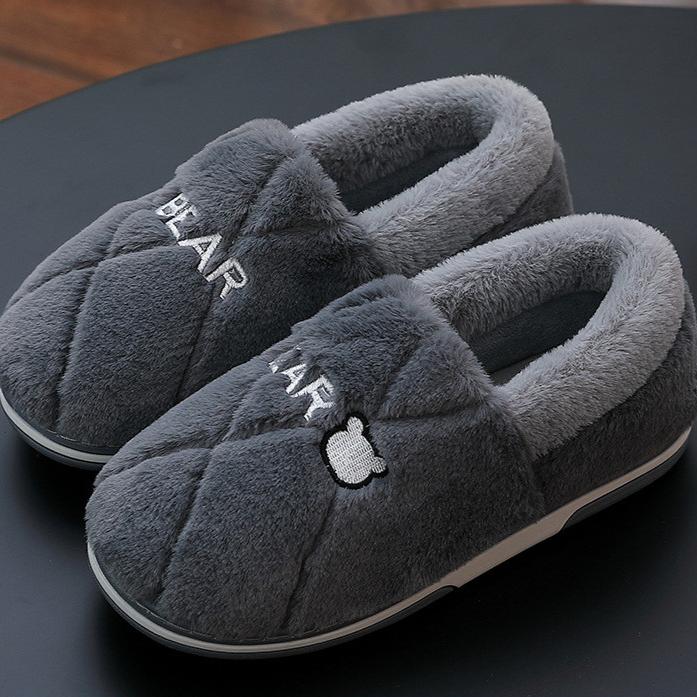 Большие размеры Мужские домашние тапочки Зимние теплые плюшевые шлепанцы Парные домашние туфли на плоской подошве Противоскользящие тапочки для спальни Женские осенние меховые шлепанцы