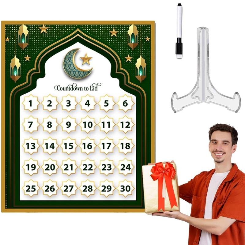 Acrylic Desktop Ramadan Advent Calendar with Base, Ethnic Home Table Eid Decoration, Countdown To Eid Holiday Craft