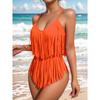 Swimsuit One-Piece Solid Color Sexy V-neck Slim Fit Backless Tassel Design Foreign Trade Swimsuit